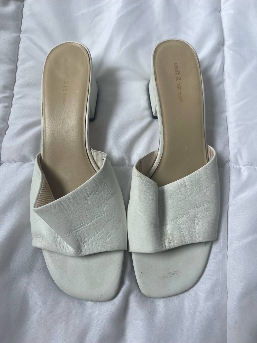 croft & barrow White Leather Slide Heels